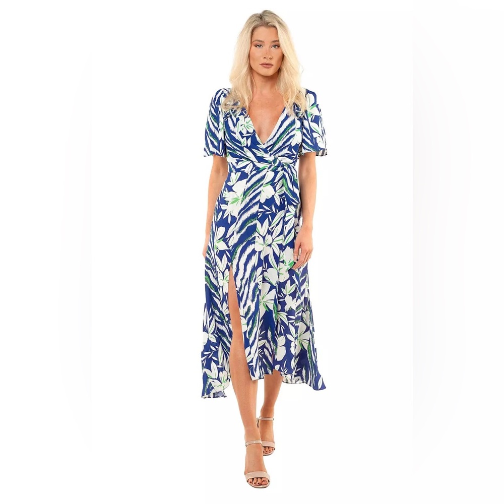 FRENCH CONNECTION DIAH CREPE FAUX WRAP BELTED FLORAL DRESS